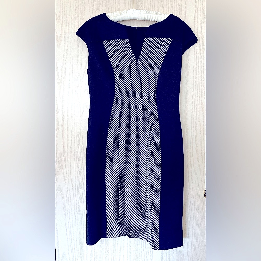 Connected Apparel Navy & White Polka Dot Dress